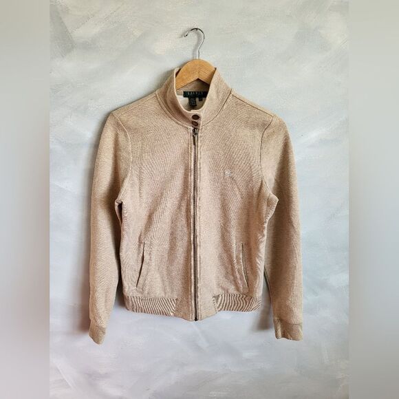 Lauren Ralph Lauren Zip Sweatshirt Size PM Tan/ Brown/Beige - Picture 1 of 14